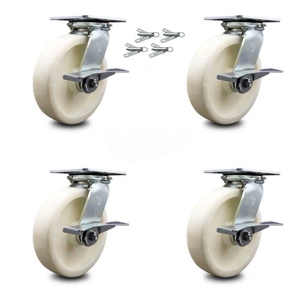 8 Inch Nylon Caster Set with Roller Bearing and Brakes/Swivel Locks SCC